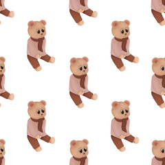 Watercolor winter teddy bear seamless pattern. Watercolor winter illustration.
