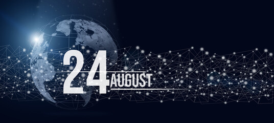 August 24th. Day 24 of month, Calendar date. Calendar day hologram of the planet earth in blue gradient style. Global futuristic communication network. Summer month, day of the year concept.