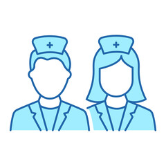 Man, Woman Doctors Line Icon. Male and Female Physicians Specialist Linear Pictogram. Two Medic Professional Assistants Outline Color Icon. Editable Stroke. Isolated Vector Illustration