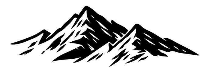 Mountain logo. Minimalistic mountains. Mountain peaks. Mountain logo for hiking in the mountains. minimalistic mountains with spruce trees. Emblem for hiking equipment. 