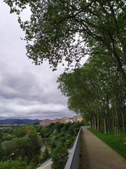 Parte de Pamplona, monte y río desde muralla de la Taconera.