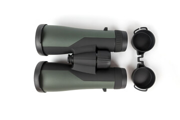 Binoculars on an isolated white background. Banner. Military binoculars. Binoculars for ZSU