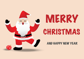 Funny cartoon Santa Claus with presents. Merry Christmas hand drawn text stock illustration