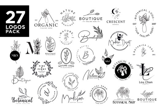 Botanical logo kit pack, botanical logo, logos, botanical branches