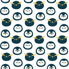 Obraz premium Vector seamless pattern with cute penguin faces