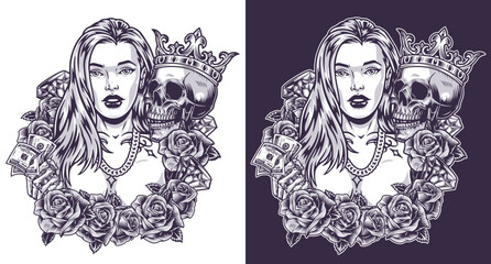 Rich girl portrait element monochrome