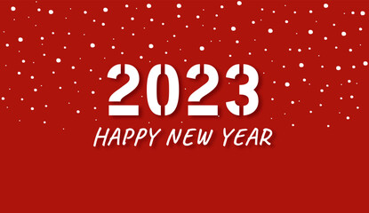 2023 HAPPY NEW YEAR white text on red background with snowflakes. Design template Celebration typography. Poster, banner or greeting card for Merry Christmas and happy new year. Vector Illustration