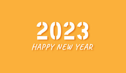 2023 HAPPY NEW YEAR white text on orange background. Design template Celebration typography. Poster, banner or greeting card for Merry Christmas and happy new year. Vector Illustration