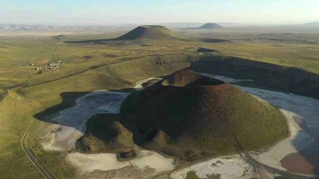 Aerial view of Meke crater lake in Turkey. A dormant volcano landscape 