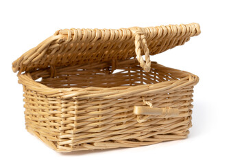 Obraz premium Handmade wicker basket isolated on white background.