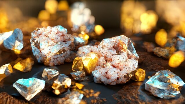 Beautiful sparkling crystals and minerals.Made by AI.