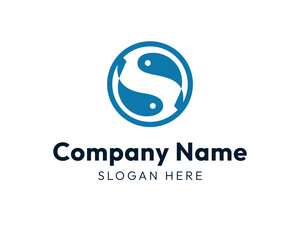 Japanese carp fish minimal geometric logo, vector brand identity template, carp koi yin yang, beauty strong logotype company