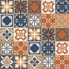 Brown walnut ceramic tiles for design, square vintage spanish patchwork style