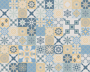 Pastel pattern in Spanish Azulejo style, ceramic tile square for design, vintage vector illustration