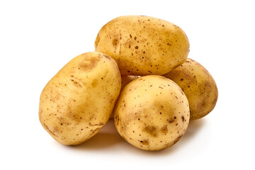 New washed pototoes, isolated on white background.