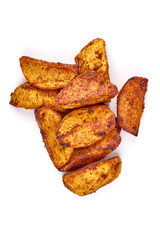 Baked Potato Wedges, isolated on white background.
