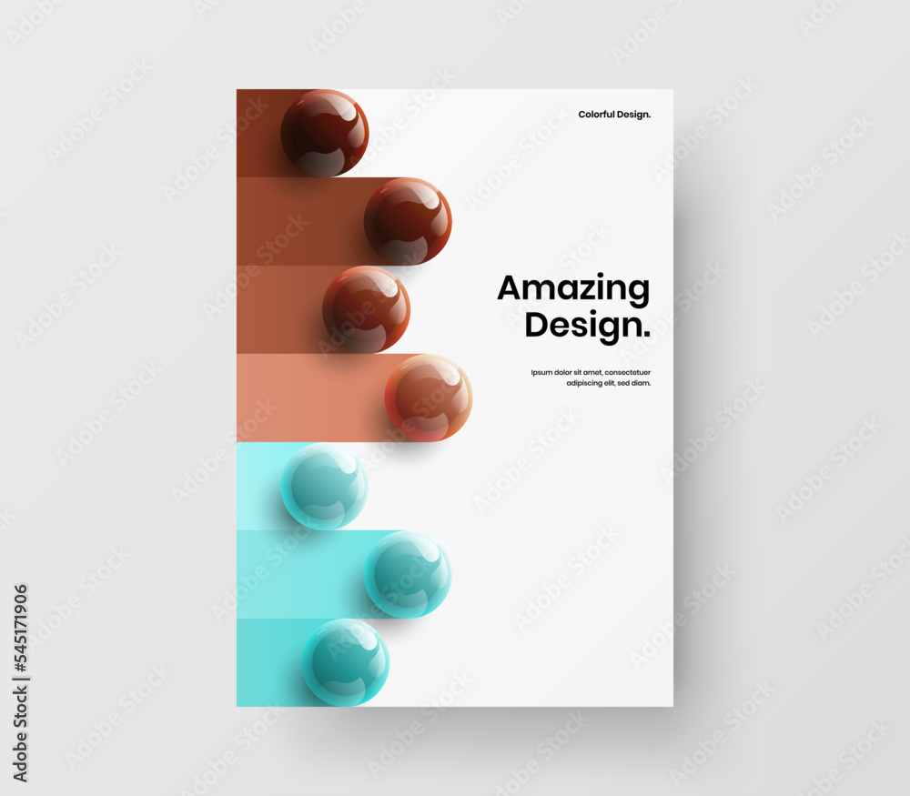 Wall mural clean 3d balls poster concept. abstract leaflet a4 design vector template.
