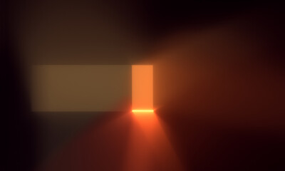 Fototapeta na wymiar Orange portal door glows on a black background