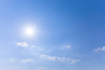 sparkle sun on blue cloudy sky, natural sunny day sky background