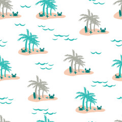 Fototapeta na wymiar Tropical Summer Holiday Islands Vector Graphic Seamless Pattern