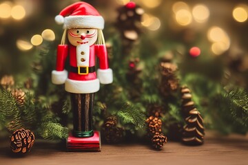 AI-Generated Image of a Nutcracker Santa Claus Vintage Christmas Tree Decoration 