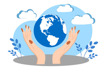 Planet Earth in a woman's hands. Earth day