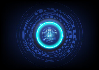 Futuristic fingerprint round button. Biometric security concept.