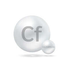 Californium molecule models silver. Ecology and biochemistry concept. Isolated spheres on white background. 3D Vector Illustration.
