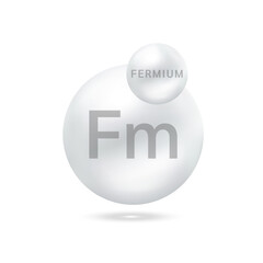 Fermium molecule models silver. Ecology and biochemistry concept. Isolated spheres on white background. 3D Vector Illustration.