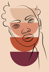 African woman. Minimalistic abstract female portrait with a continuous line for the logo. Geometric shapes.