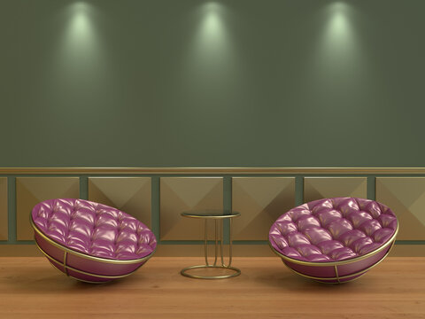 3d illustration of saucer armchairs in a living room