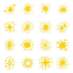 Set of sparkle star and starburst hand-drawn. Doodle style. Vector illustration.