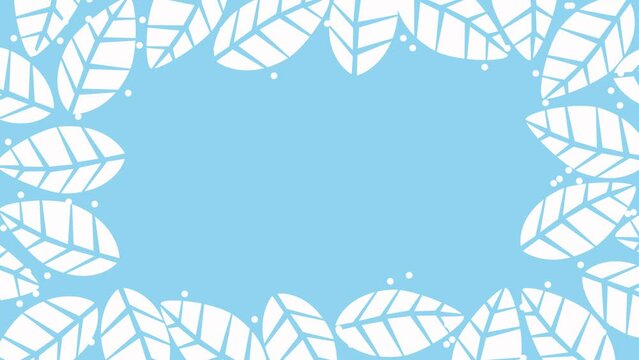 Animated frame of white leaves on a blue background