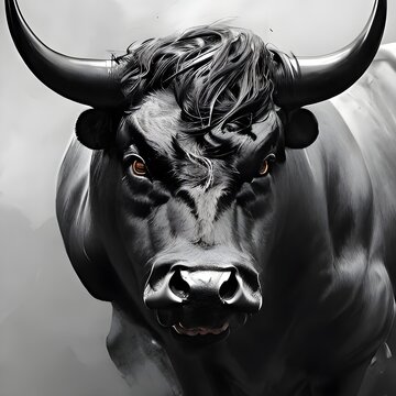 Illustration of a dark charging Bull