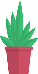 Green plant in vase, flowers in pot flat design style isolated illustration