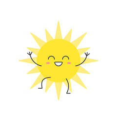 Sun cute character cartoon greet smile face symbol summer warm heat weather sunlight cheerful kawaii joy happy emotions icon vector illustration.