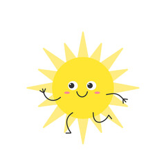 Sun cute character cartoon run smile face symbol summer warm heat weather sunlight cheerful kawaii joy happy emotions icon vector illustration.