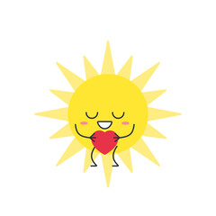 Character cartoon cute sun love heart smile face symbol summer warm heat weather sunlight cheerful kawaii joy happy emotions icon vector illustration.