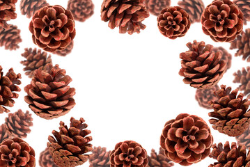Levitation of a cones - a Christmas tree decoration isolated on a transparent background, copy space.