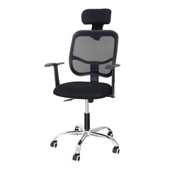 Side view of black office chair with transparent background