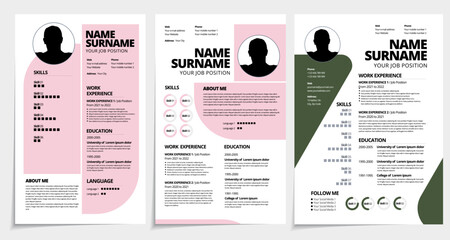 Resume design template minimalist cv. Business layout vector for job applications. A4 size. - 545184996