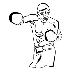 One continuous line Silhouette of a muscular boxer.