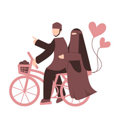 Romantic Muslim Couple cycling bicycle