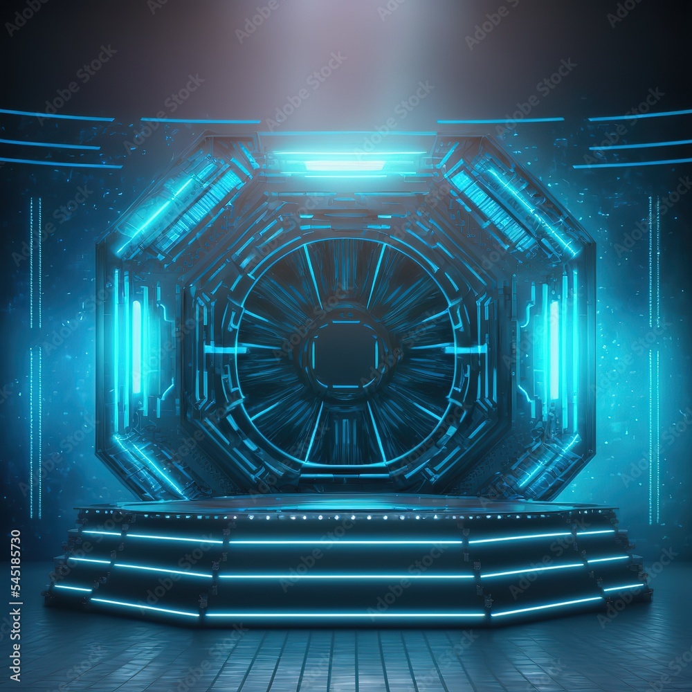 Poster technology background. power podium empty stage. power podium empty stage. sci-fi idea concept. circ
