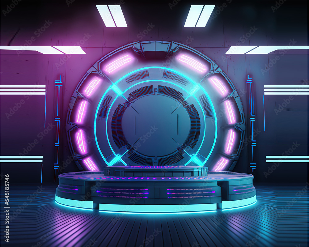 Aufkleber technology background. power podium empty stage. power podium empty stage. sci-fi idea concept. circ