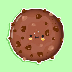Sticker chocolate cookies character. Vector hand drawn cartoon kawaii character illustration icon. Isolated on green background. Chocolate cookies character concept