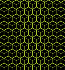 Abstract Green Neon Hexagon Pattern On Black Background. Technology Style Modern Futuristic Honeycomb Geometric Design For Web Banner Design, Cover Template, Poster, Flyer