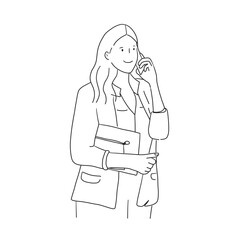 working woman , business guy business woman working while walking