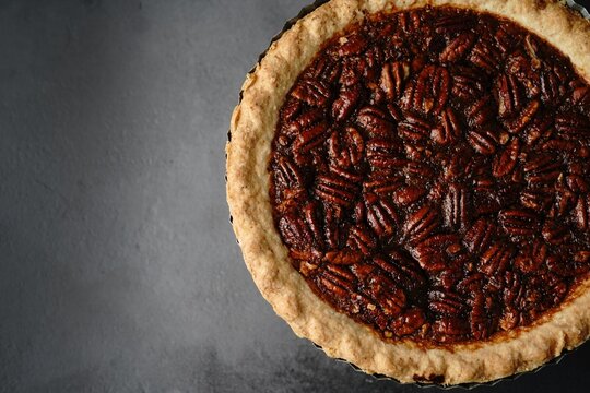 Homemade Pecan Pie - Thanksgiving holiday dessert, selective focus