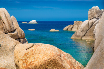 rocks off the Spiaggia Cala Francese on capo testa, sardinia italy